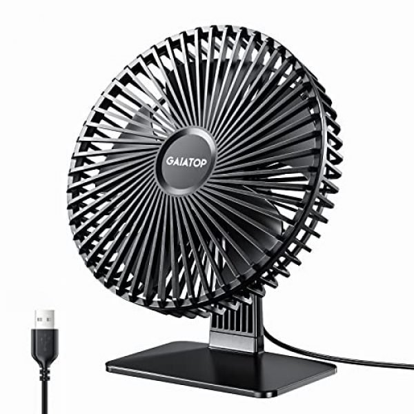 Gaiatop Small Table Fan, 6.5 Inch Ultra-quiet, 90° Adjustment for Better Cooling, 3 Speeds Portable Mini Powerful Desktop Table Fan, Small Personal Cooling Fan for Home Office (Black leaf)